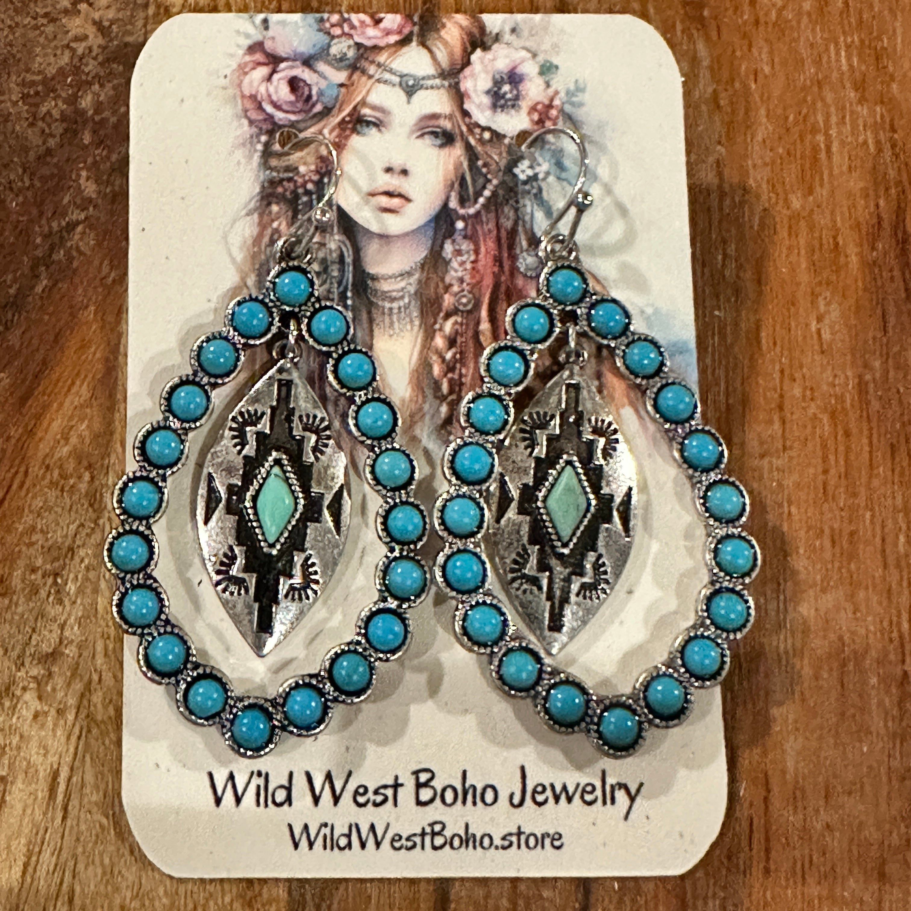 Other Aztec-Inspired Teardrop Turquoise Earrings - Chic Statement Size ONE SIZE - 5 Thumbnail