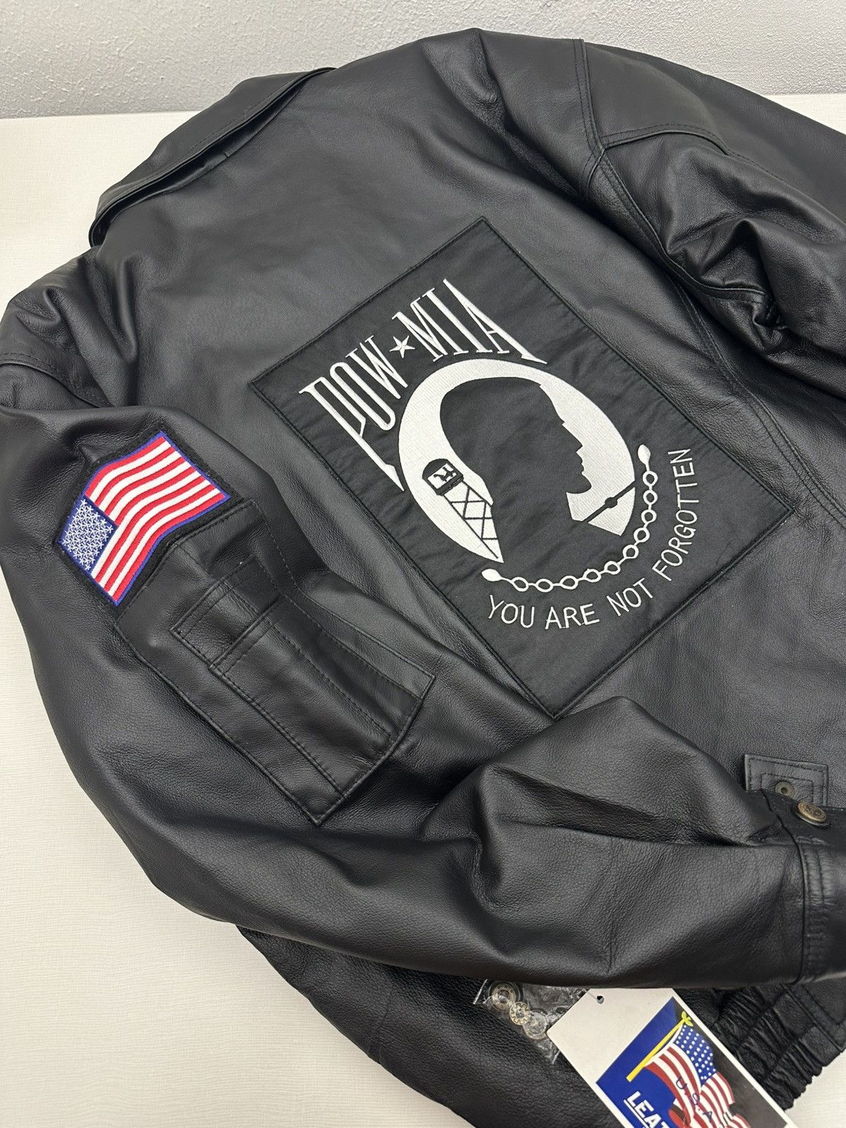 Vintage POW MIA You Are Not Forgotten Leather Jacket Y2K 2005 NWT Size US XL / EU 56 / 4 - 12 Thumbnail