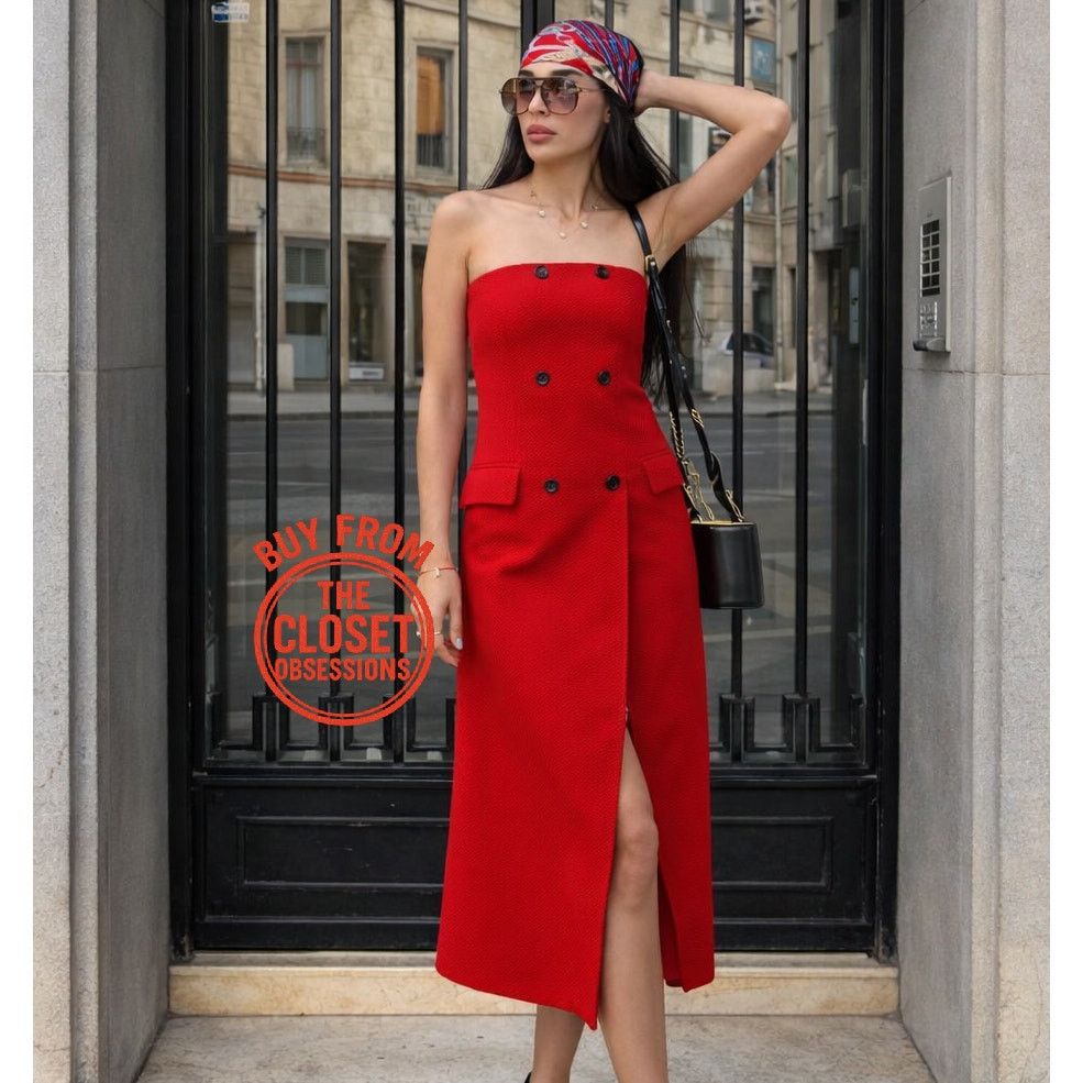 ZARA Red Strapless Midi Dress NWT