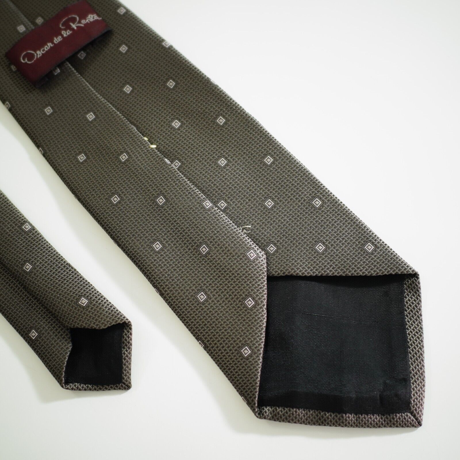 Oscar De La Renta Oscar De La Renta Beige Brown Geometric Woven Short Silk Tie Size ONE SIZE - 4 Thumbnail
