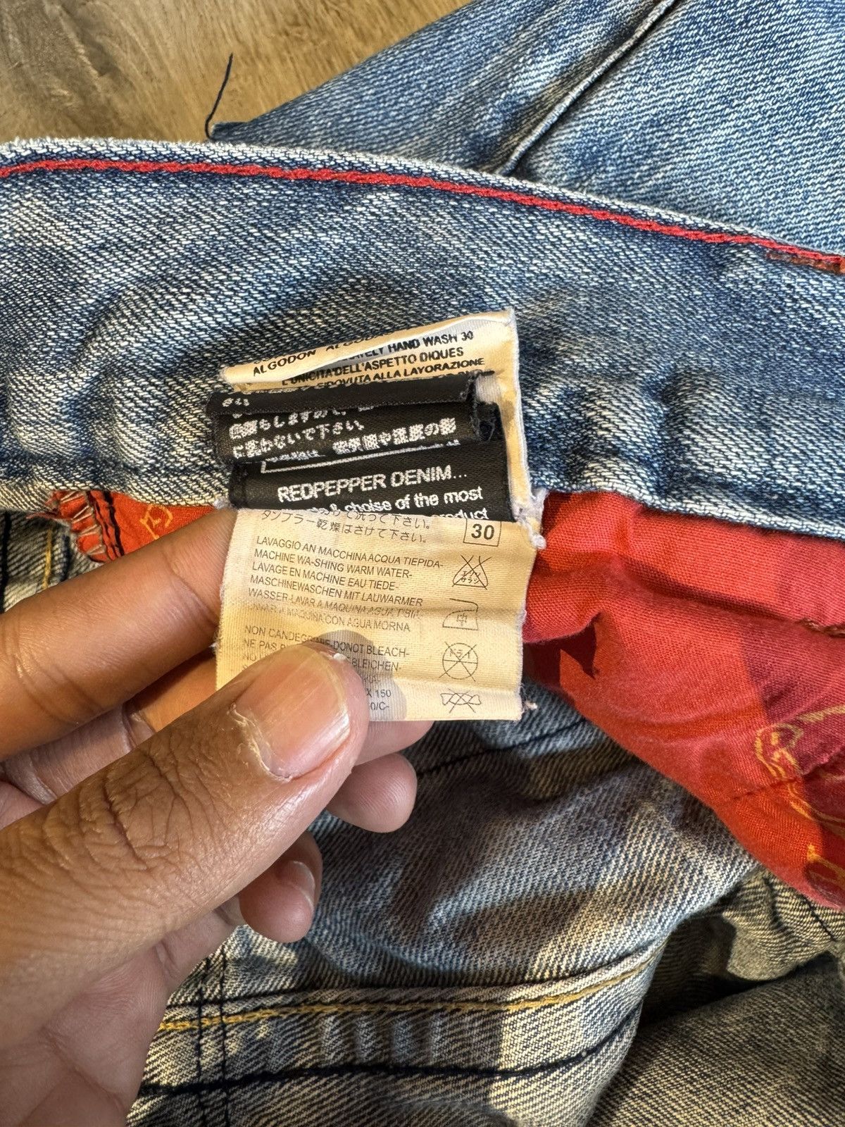 Japanese Brand DISTRESSED RED PEPPER DENIM SKULL LOGO LIKE LGB STYLE Size US 30 / EU 46 - 12 Thumbnail