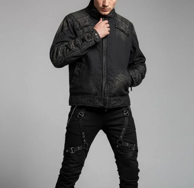 Marithe + Francois Girbaud MFG Distressed Design Lace Up Biker Style Jacket Size US S / EU 44-46 / 1 - 1 Thumbnail
