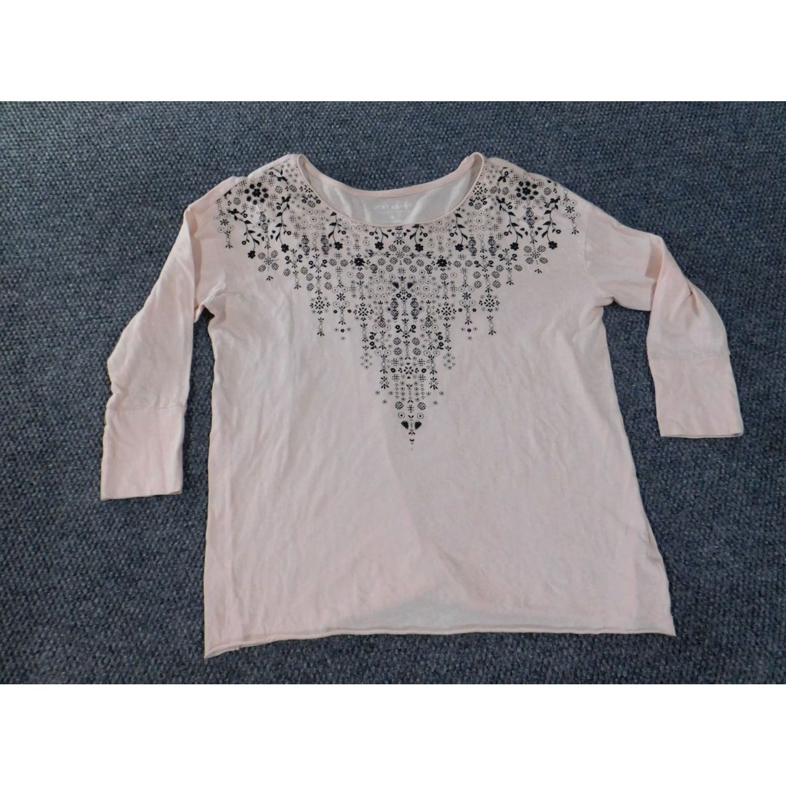 Lucky Brand Lucky Brand Blouse Shirt Womens M Pink Floral Knit Cotton Casual Long Sleeve Round Neck Stretch Vintage No Size M / US 6-8 / IT 42-44 - 2 Thumbnail