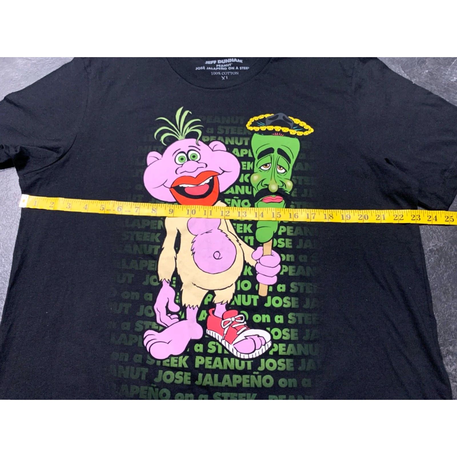 Gildan VINTAGE Gildan Jeff Dunham Graphic T-Shirt Mens Large Black Peanut Jose Jalapeno Mens Size US XL / EU 56 / 4 - 7 Thumbnail