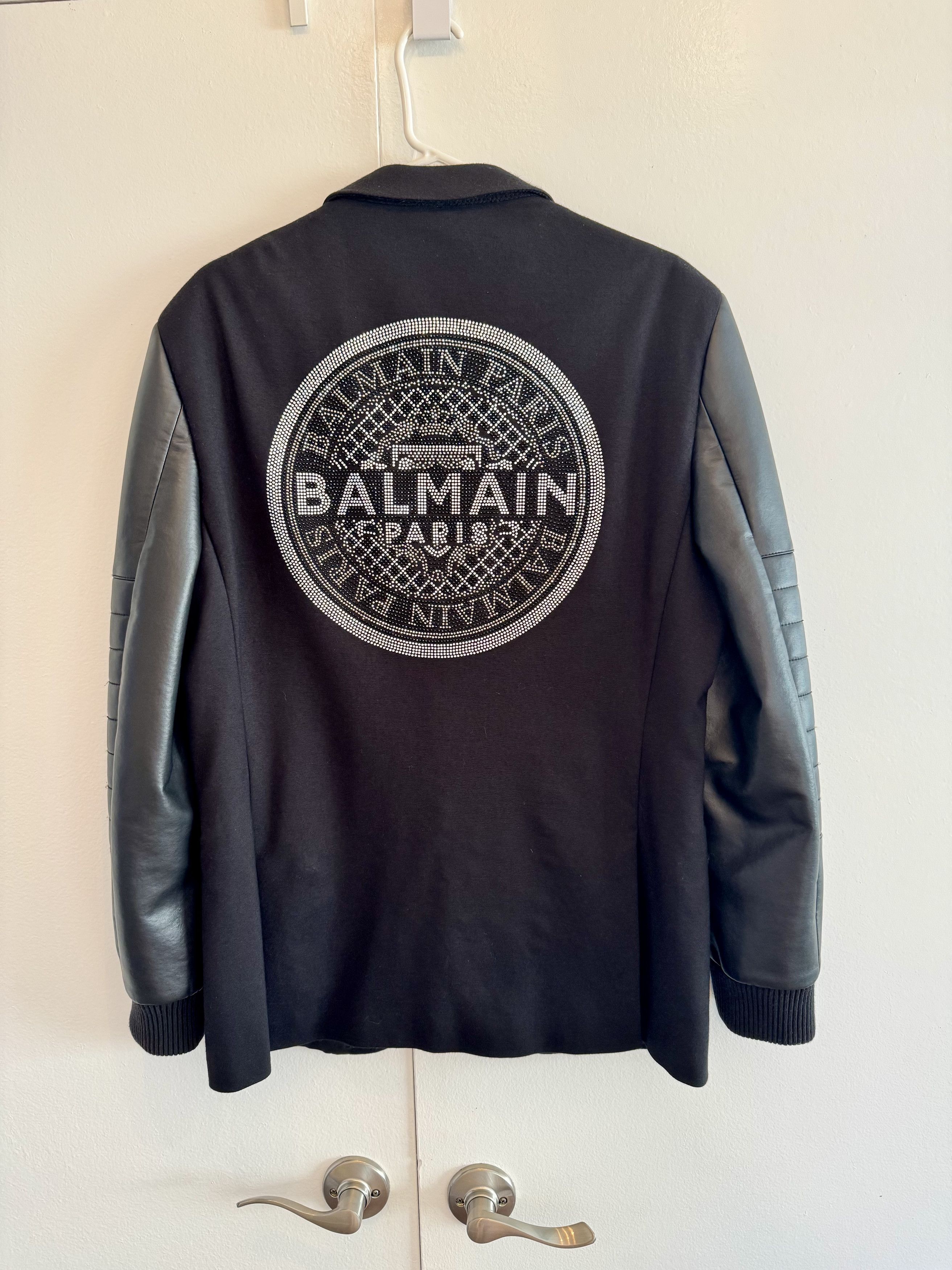 Balmain Balmain Leather Sleeve Rhinestone Logo Blazer Jacket Size US S / EU 44-46 / 1 - 1 Thumbnail