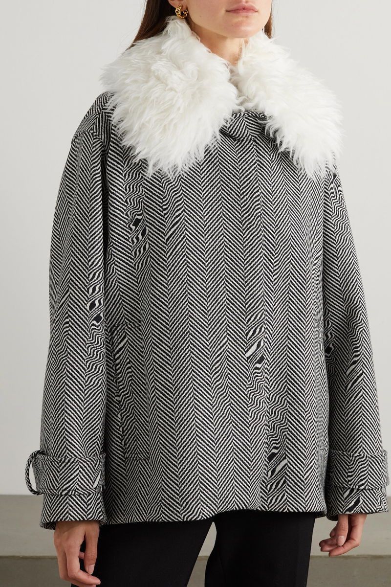 Stella McCartney Oversized Shearling-Trimmed Herringbone Jacket Size S / US 4 / IT 40 - 11 Thumbnail