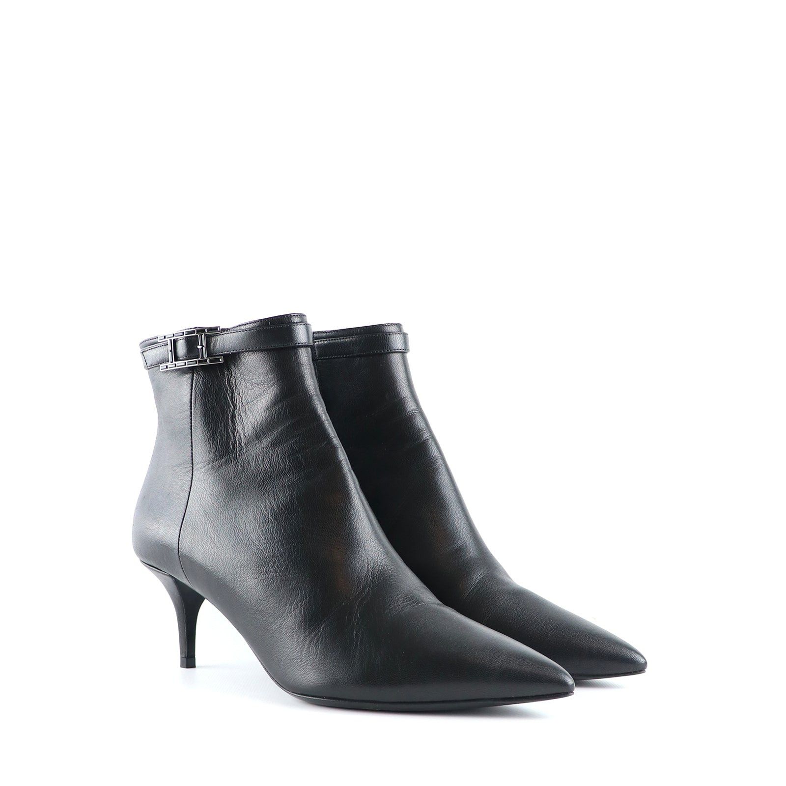 image of Hermes - Behapi Ankle Boots With Heel Shoes In Black Leather (T38), Women's (Size 7)