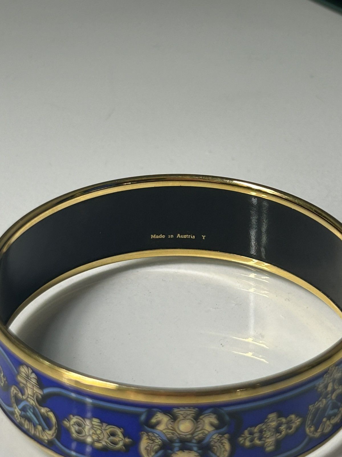 Hermes Hermes Emaille Blue Enamel Gold Plated Bangle Bracelet w Box Size ONE SIZE - 8 Thumbnail