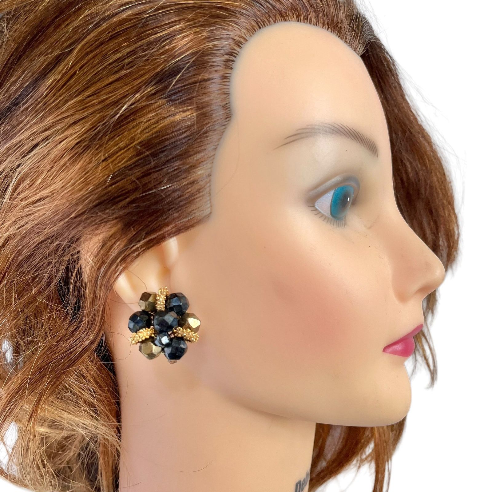 Vintage Vintage Laguna Black Gold Glass Beaded Clip-On Earrings Size ONE SIZE - 2 Thumbnail