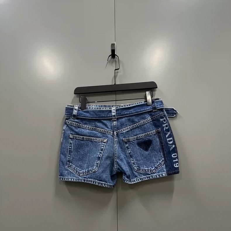 Prada Prada Blue belt denim shorts 2502-Nextarrow Size US 26 / EU 42 - 1 Thumbnail