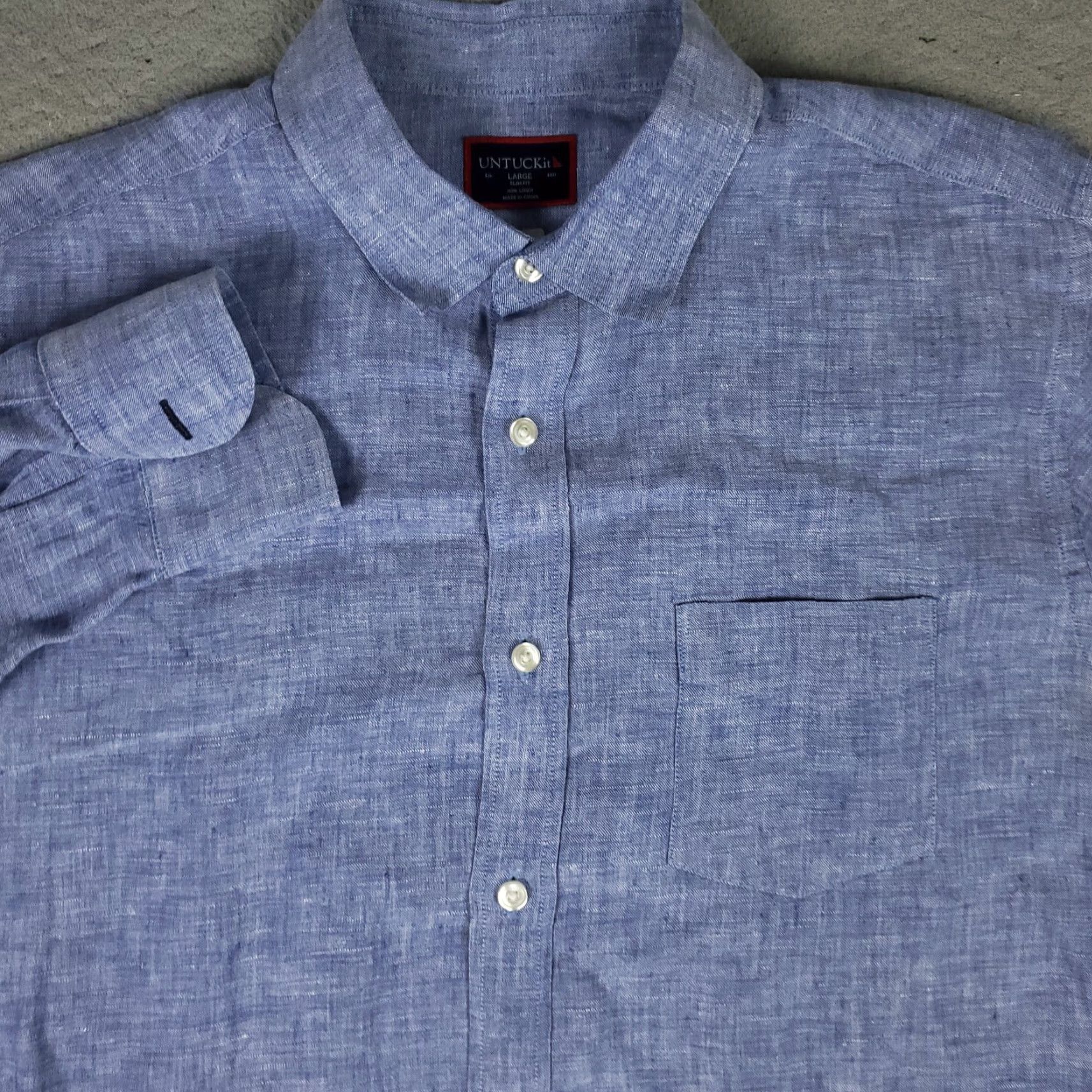 UNTUCKit UNTUCKit Shirt Mens L Blue Linen Slim Fit Button Up Long Sleeve Size US L / EU 52-54 / 3 - 2 Thumbnail