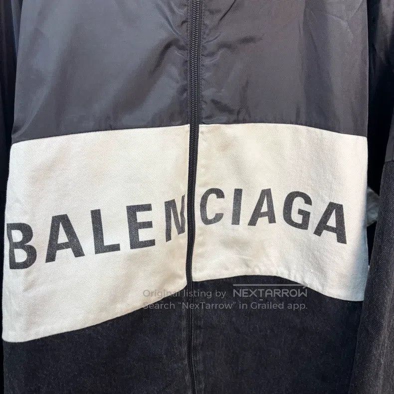 Balenciaga Black and White Denim and Nylon Camo Windbreake