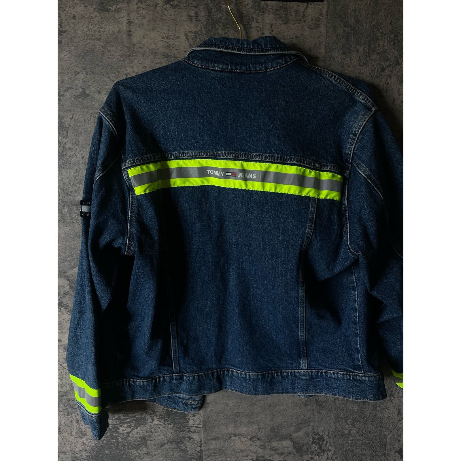 image of Tommy Hilfiger Tommy Jeans Oversized Reflective Denim Trucker Jacket in Blue, Men's (Size Small)