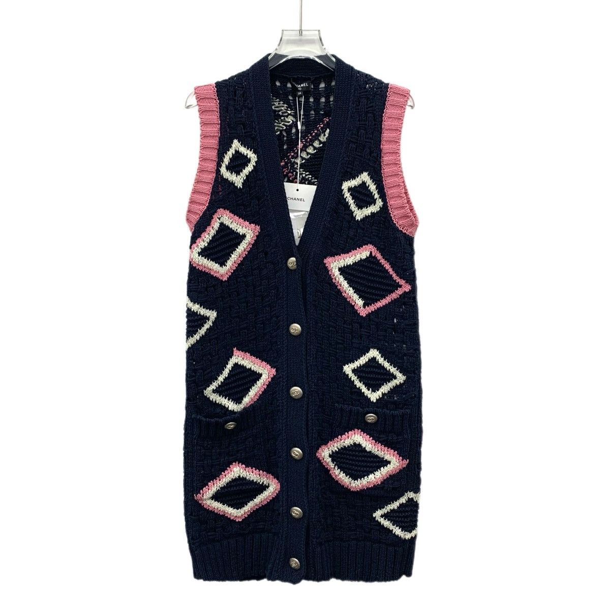 Chanel Chanel Navy V-neck Sleeveless Hollow Out Knit Cardigan K26WX Size XXS / US 00 / IT 34 - 1 Thumbnail