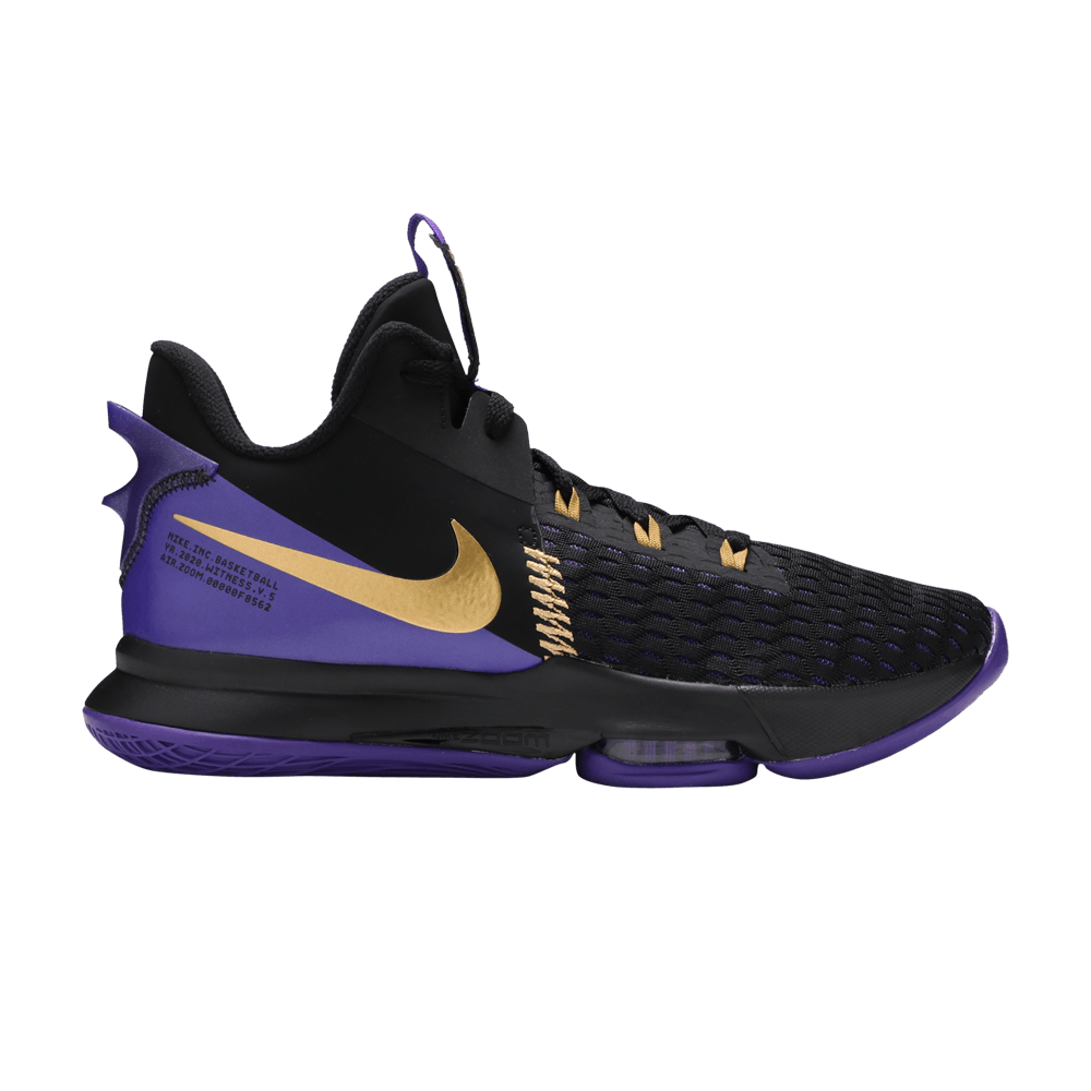 image of Nike Lebron Witness 5 Fierce Purple Metallic Gold Shoes in Black, Men's (Size 15)