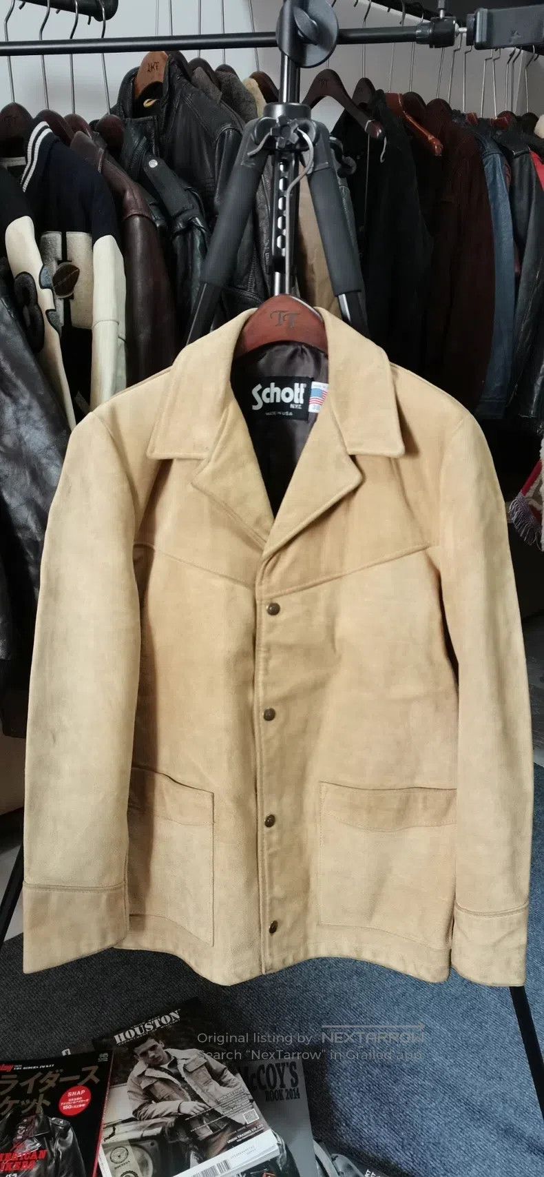Schott Suede cowhide American vintage four-corner lapel le