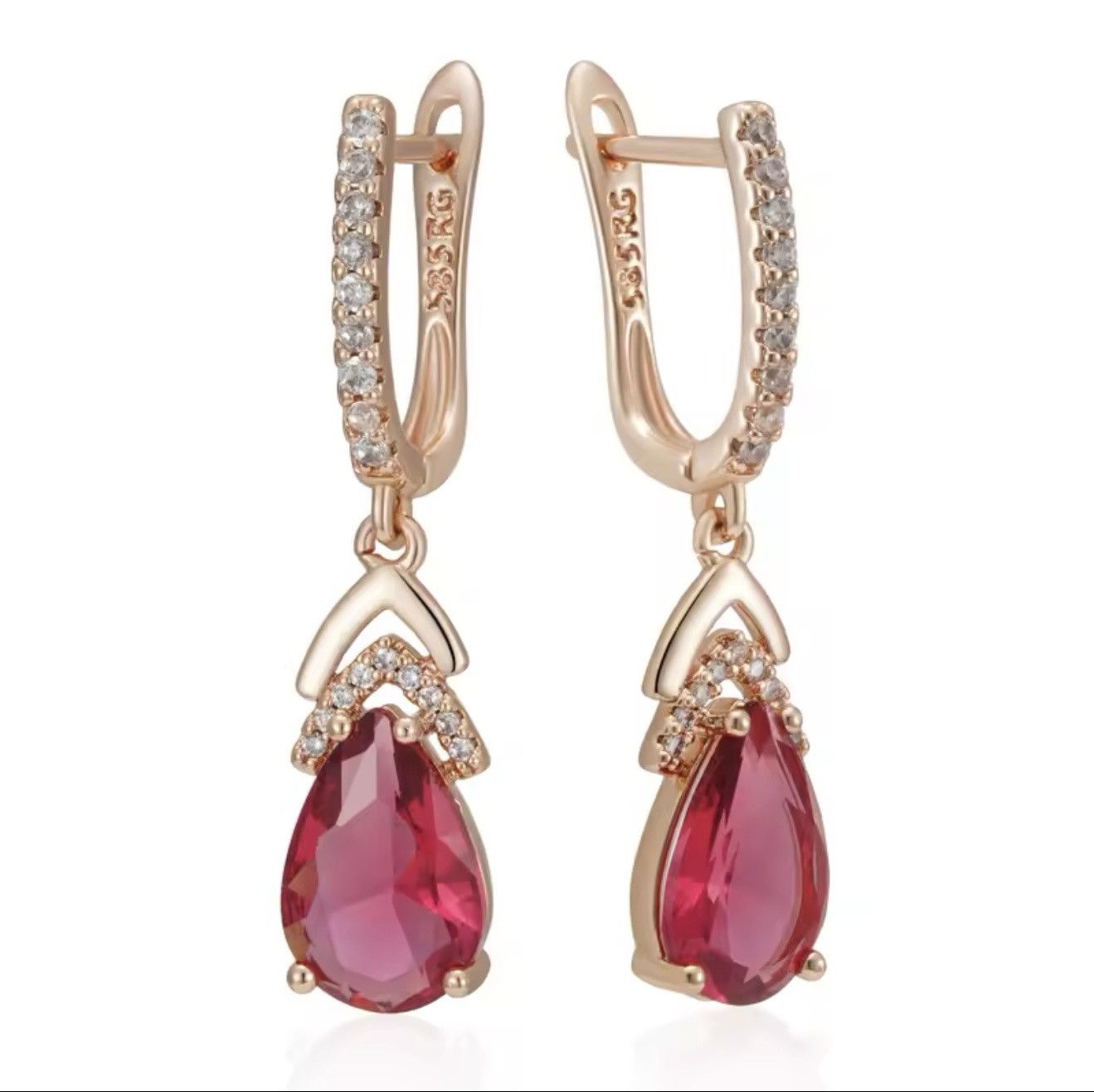 Other Red Zirconia 585 Rose Gold Dangle Earrings Size ONE SIZE - 3 Thumbnail