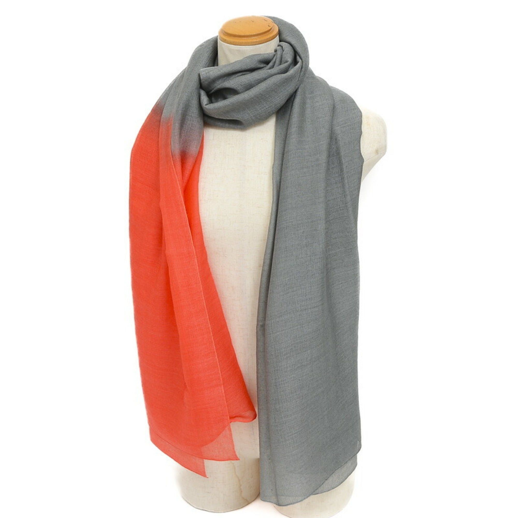 image of Hermes Plume Stole Red Gray Gradation Cashmere Silk in Grey, Women's