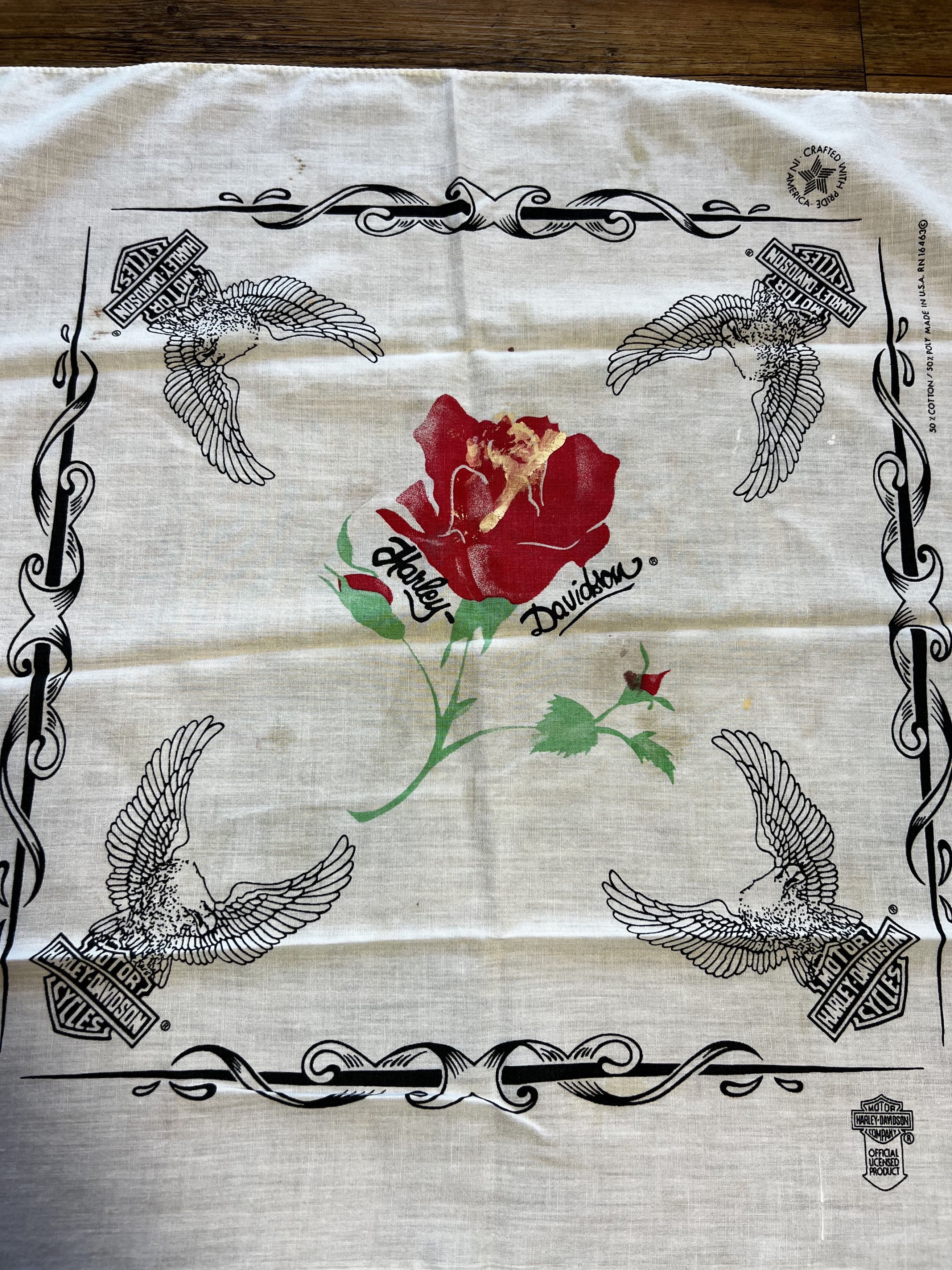 Harley Davidson Vintage 80's Harley Davidson Rose Upwing Eagle Logo Bandana Size ONE SIZE - 2 Thumbnail