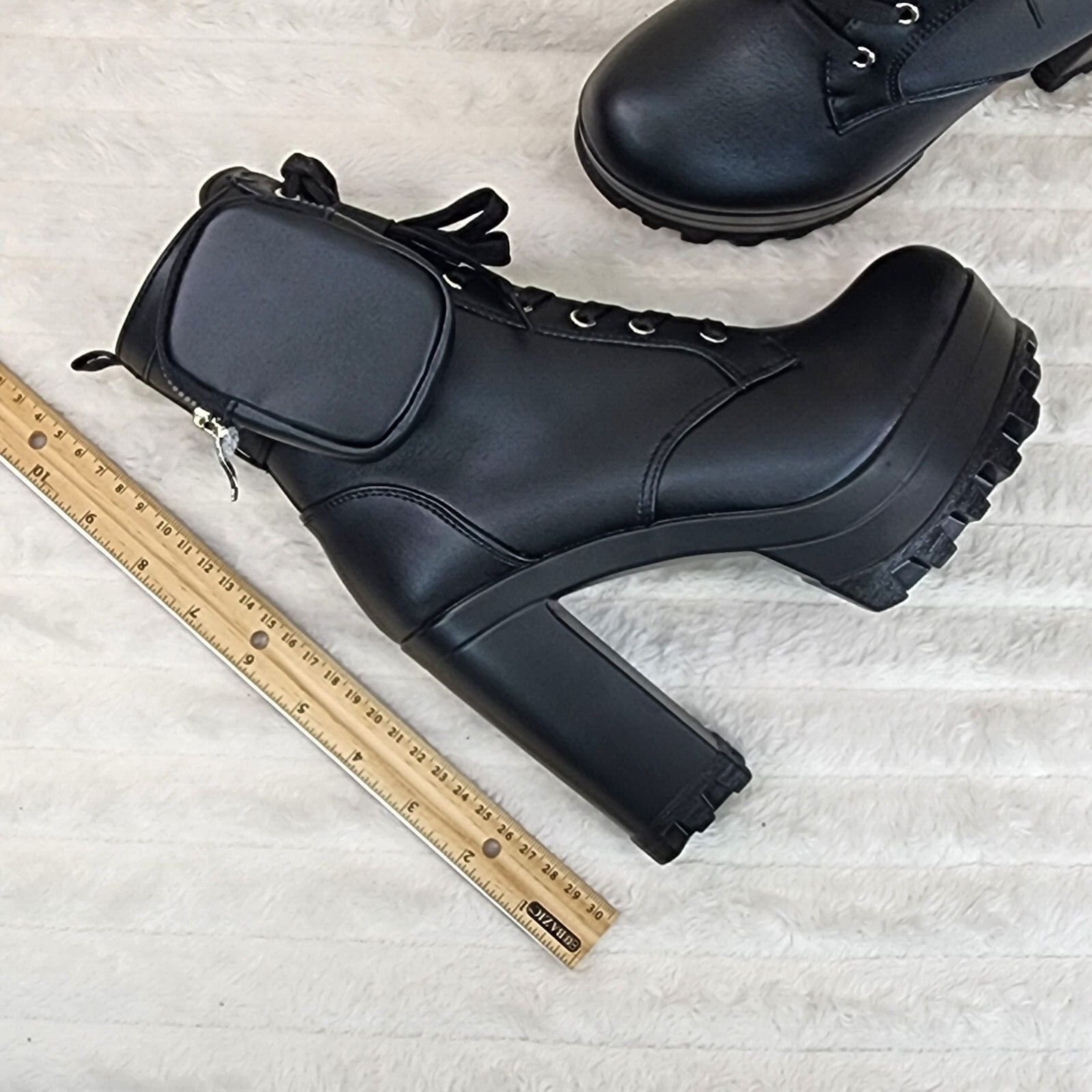 Other Secrets Black Chunky Block Heel Side Purse/Pouch Ankle Boots Size US 9 / IT 39 - 6 Thumbnail