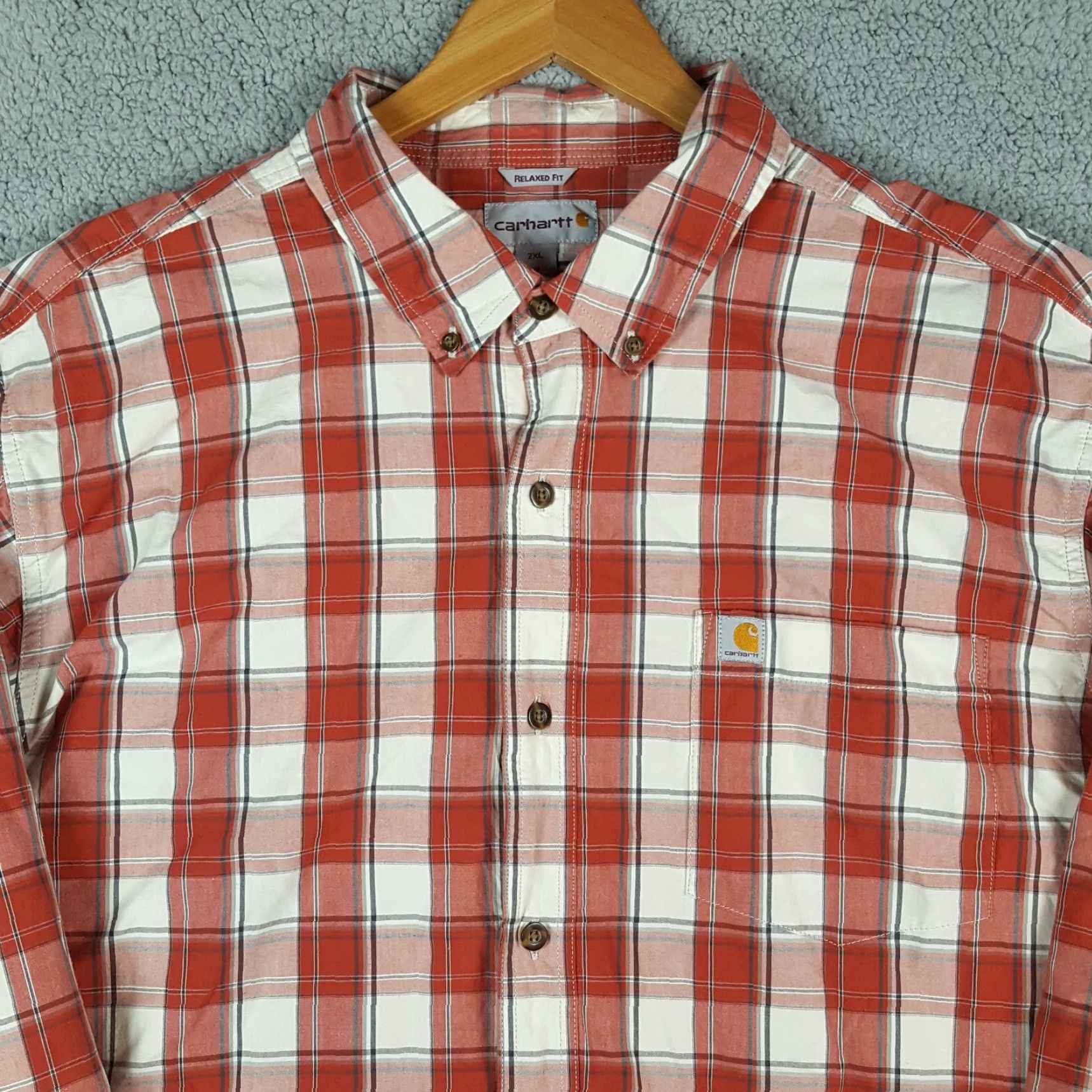 Carhartt VINTAGE Carhartt Orange Plaid Button-Down Shirt Men 2XL Relaxed Fit Workwear Casual Button-Up Size US XXL / EU 58 / 5 - 2 Thumbnail