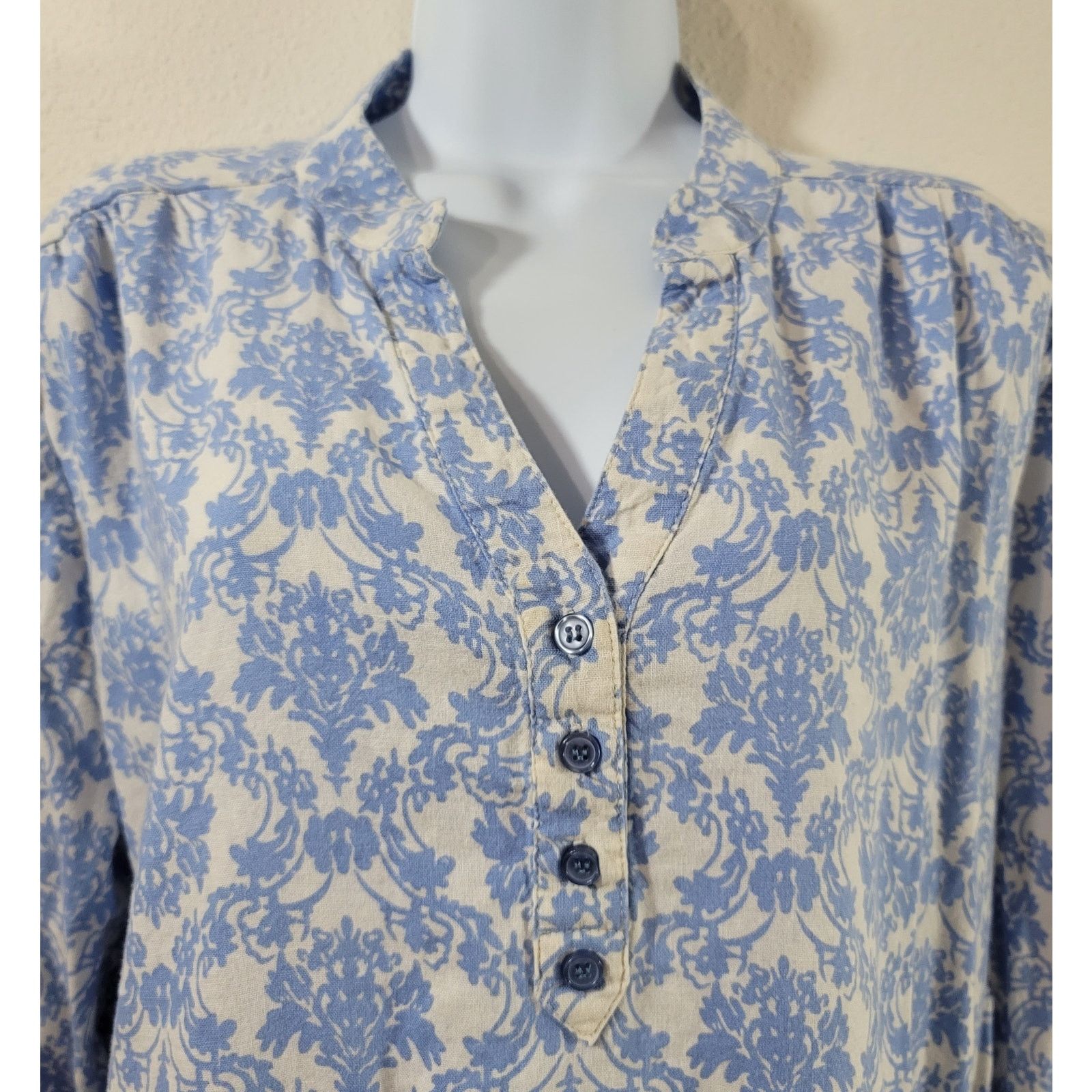 Other Susan Bristol Blue White Floral Print Henley Top XL Soft Size XL / US 12-14 / IT 48-50 - 5 Thumbnail