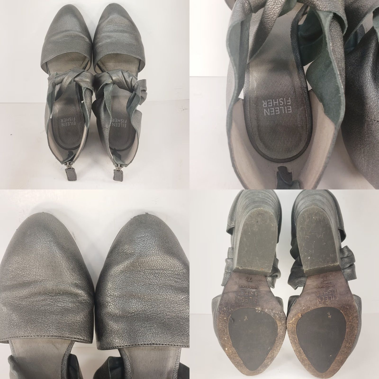 Eileen Fisher Eileen Fisher Silver Metallic Strappy Sandals Women 7.5 Closed Pointed Toe Leather Leather Zip Flat Sandal Womens Silver 7.5 Vintage No Size US 8 / IT 38 - 8 Thumbnail