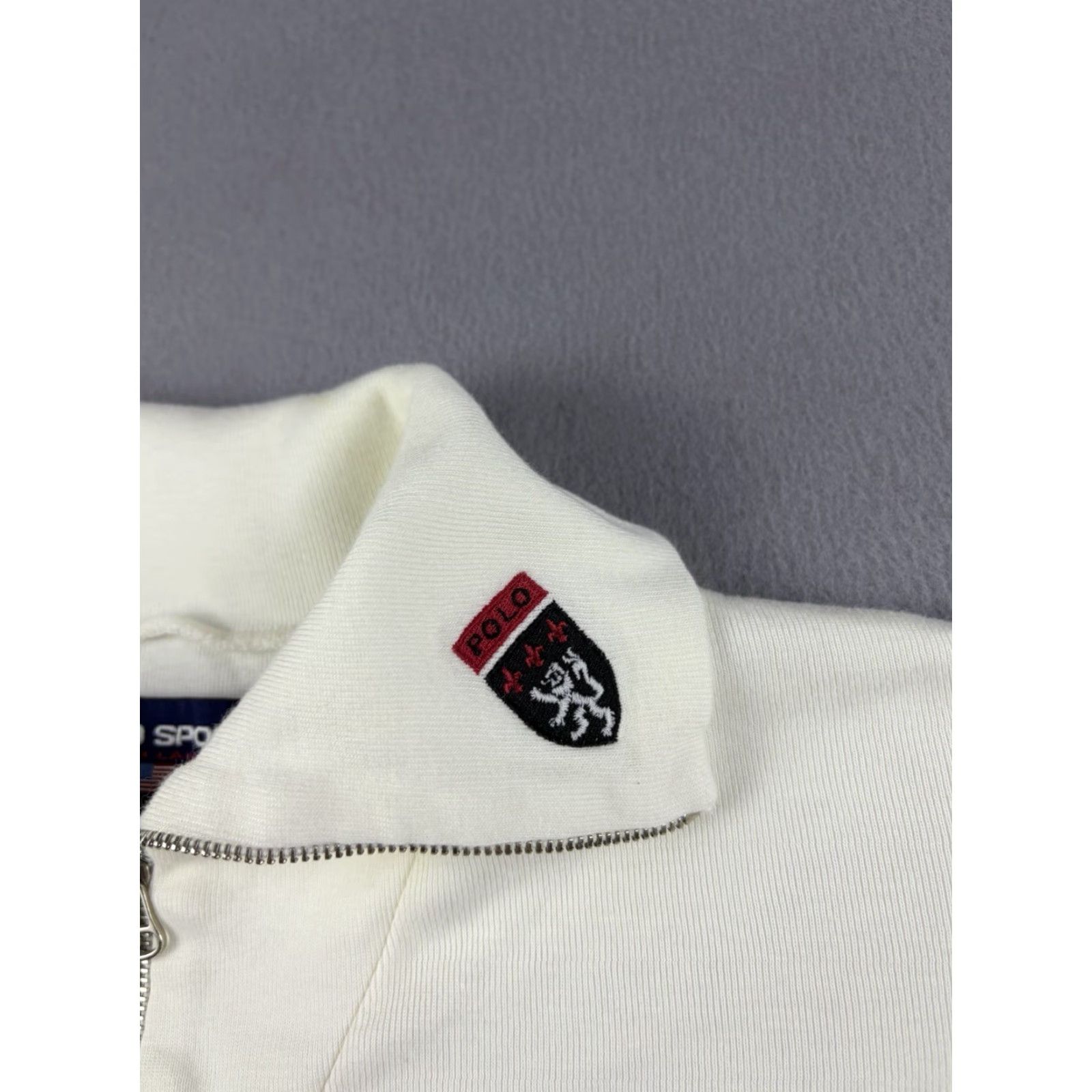 Vintage VINTAGE Polo Sport Quarter Zip Mens L White Pullover Embroidered Lion 90s Size US L / EU 52-54 / 3 - 3 Thumbnail