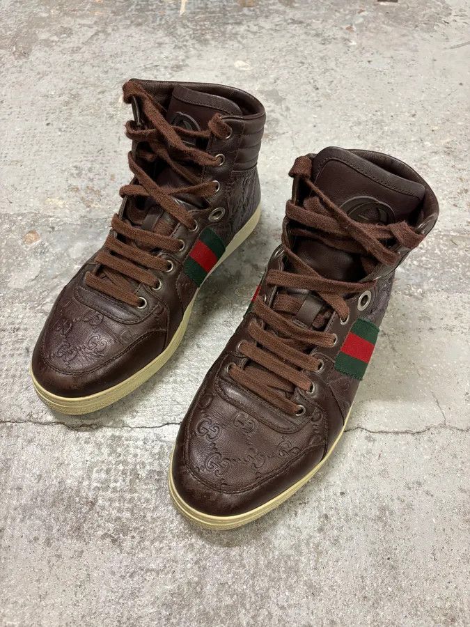Gucci 2000s Gucci Brown Monogram Italian Leather High Sneakers Size US 7.5 / EU 40-41 - 3 Thumbnail