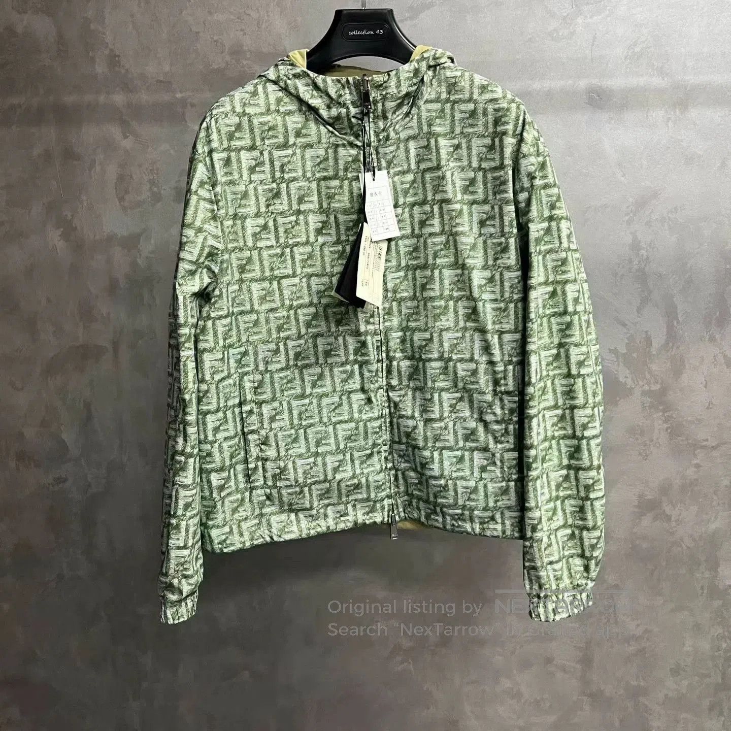 reversible green printed hooded jacket.