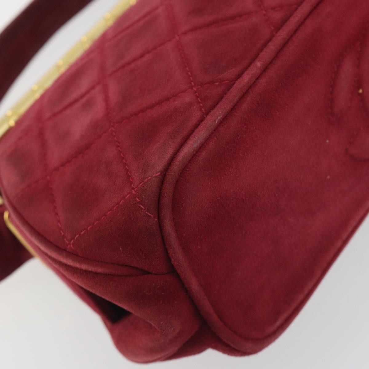 Chanel CHANEL Matelasse Hand Bag Suede Red Gold CC Auth 197450A - Size ONE SIZE - 14 Thumbnail
