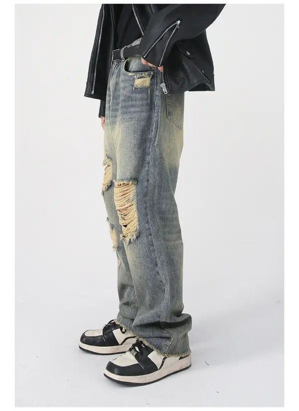 Japanese Brand Vintage distressed washed loose straight-leg ripped jeans Size US 32 / EU 48 - 5 Thumbnail