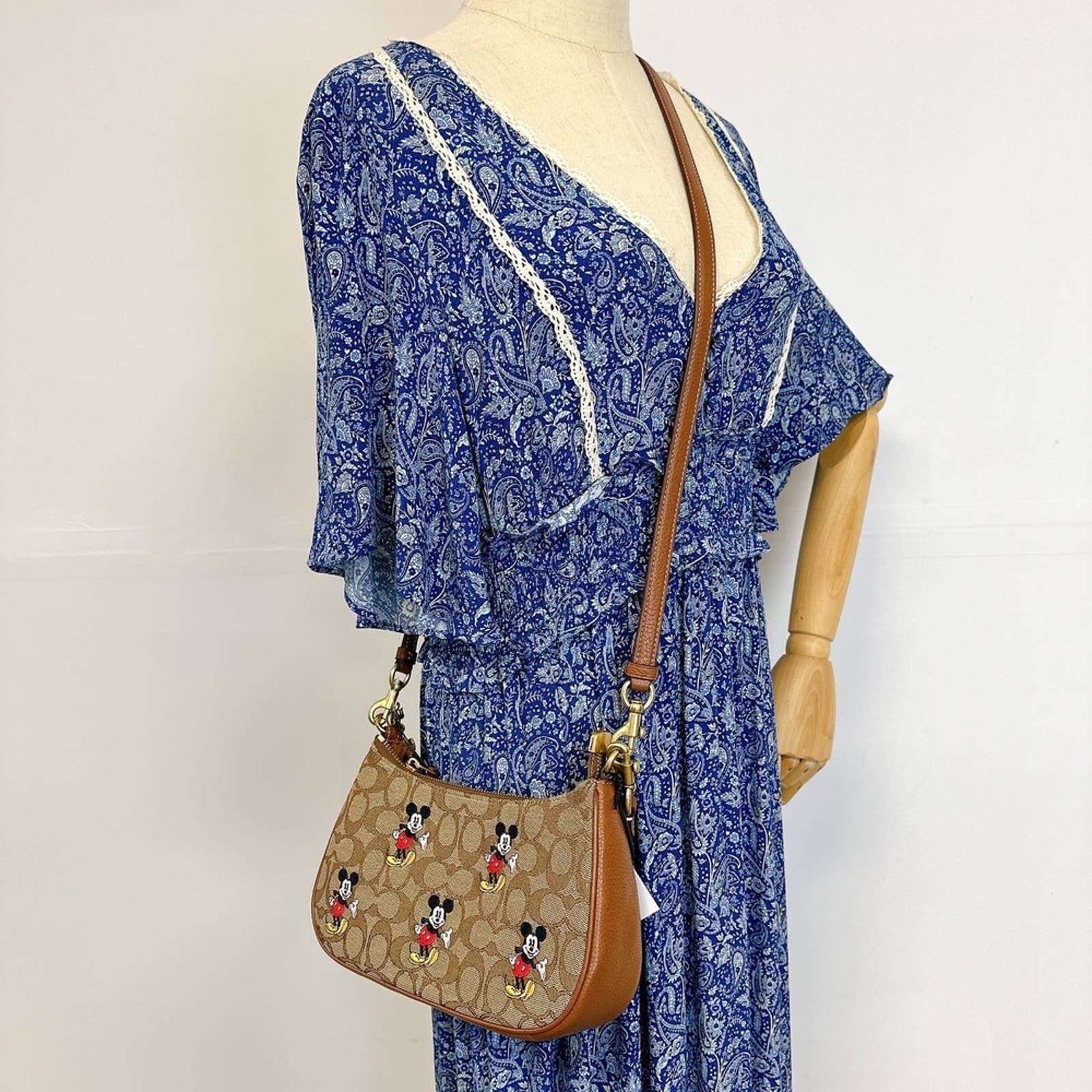image of Coach Cm196 Disney X Coach Teri Shoulder Jacquard In Khaki in Brown, Women's