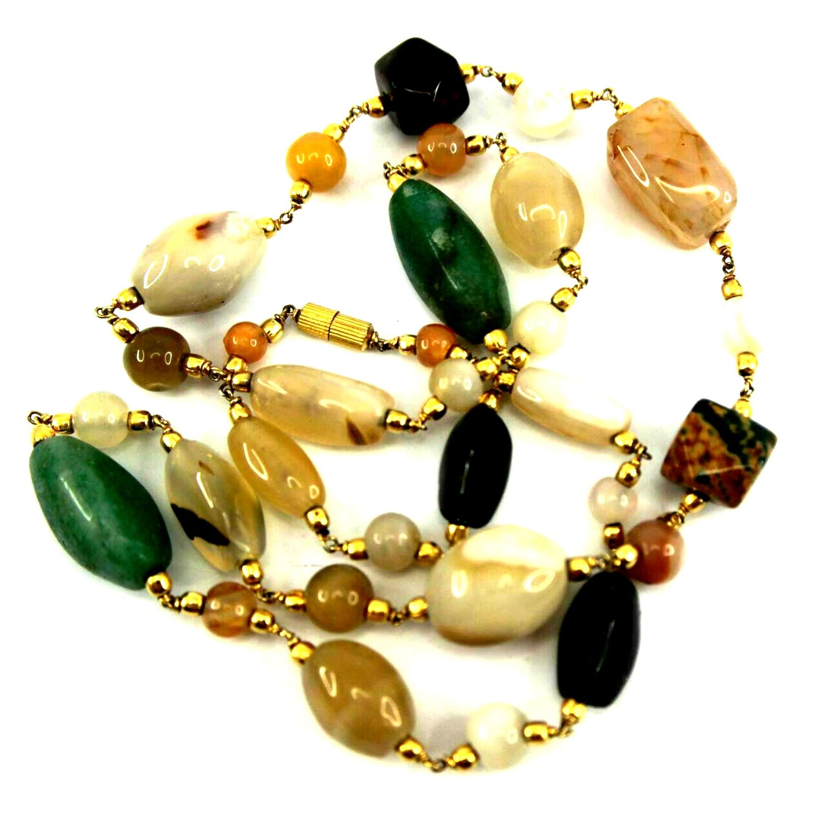 Other Multi-Colored Agate Green Black White Peach Beige Necklace Size ONE SIZE - 1 Thumbnail