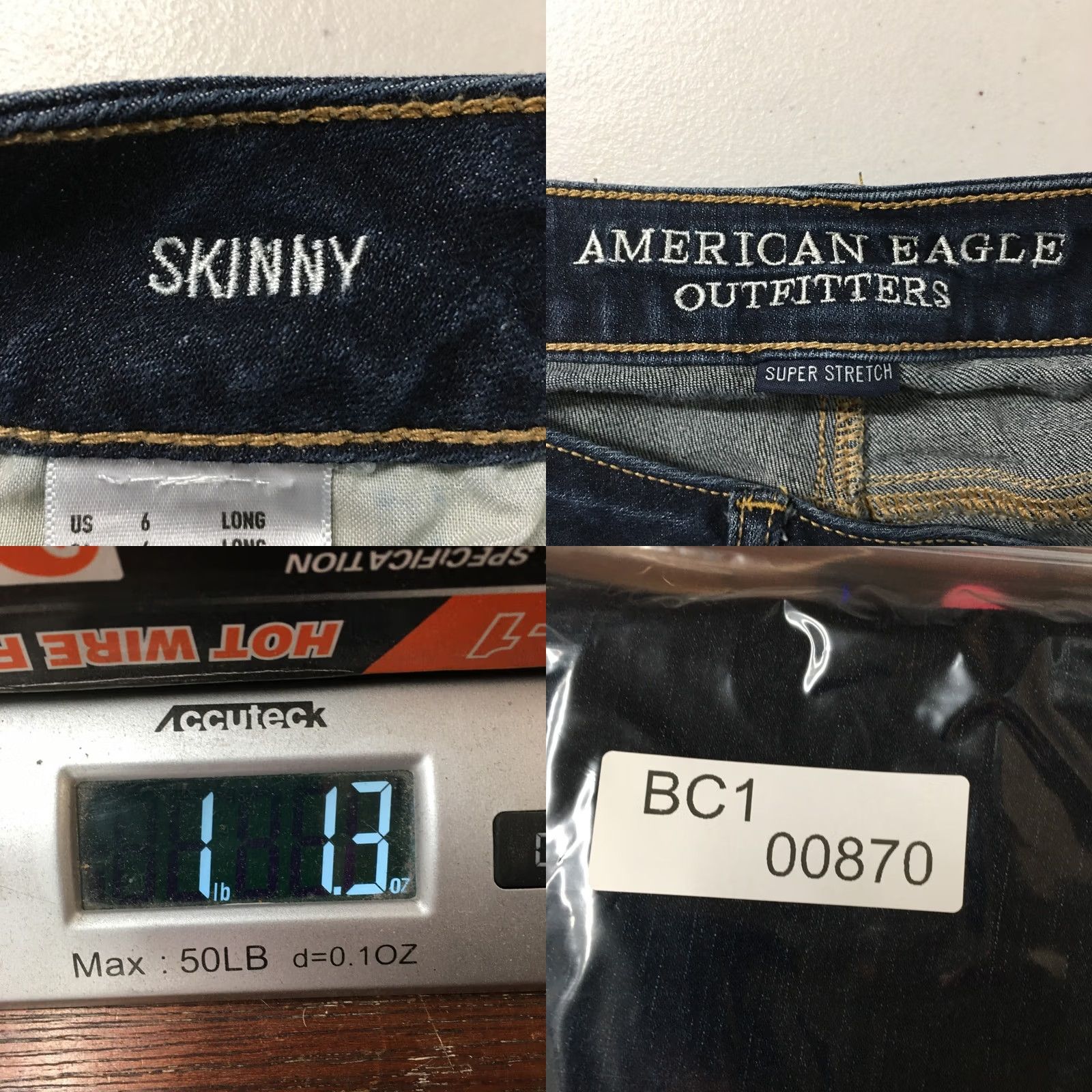 American Eagle Outfitters American Eagle Skinny Jeans Womens 6 Long Blue Dark Wash Denim Distressed Zip Size 28" / US 6 / IT 42 - 11 Thumbnail