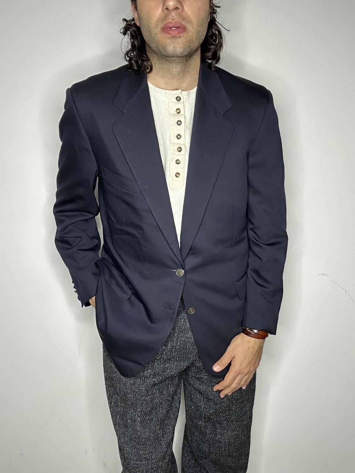 Yves Saint Laurent Yves Saint Laurent Metal Buttons Blue Blazer Size 42R - 1 Thumbnail
