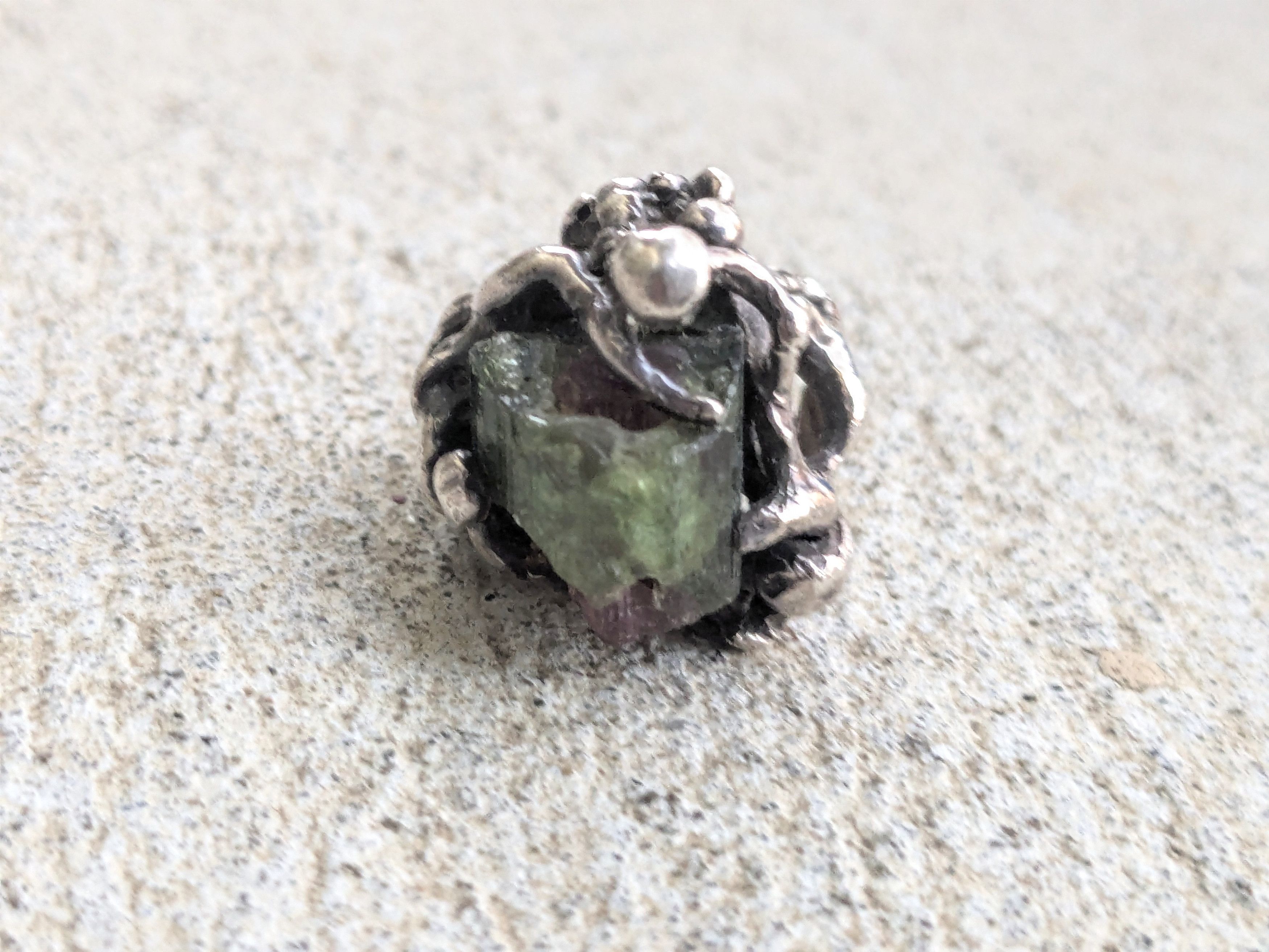 Vintage Vintage Sterling Silver Ring Watermelon Tourmaline Brutalist Size ONE SIZE - 6 Thumbnail