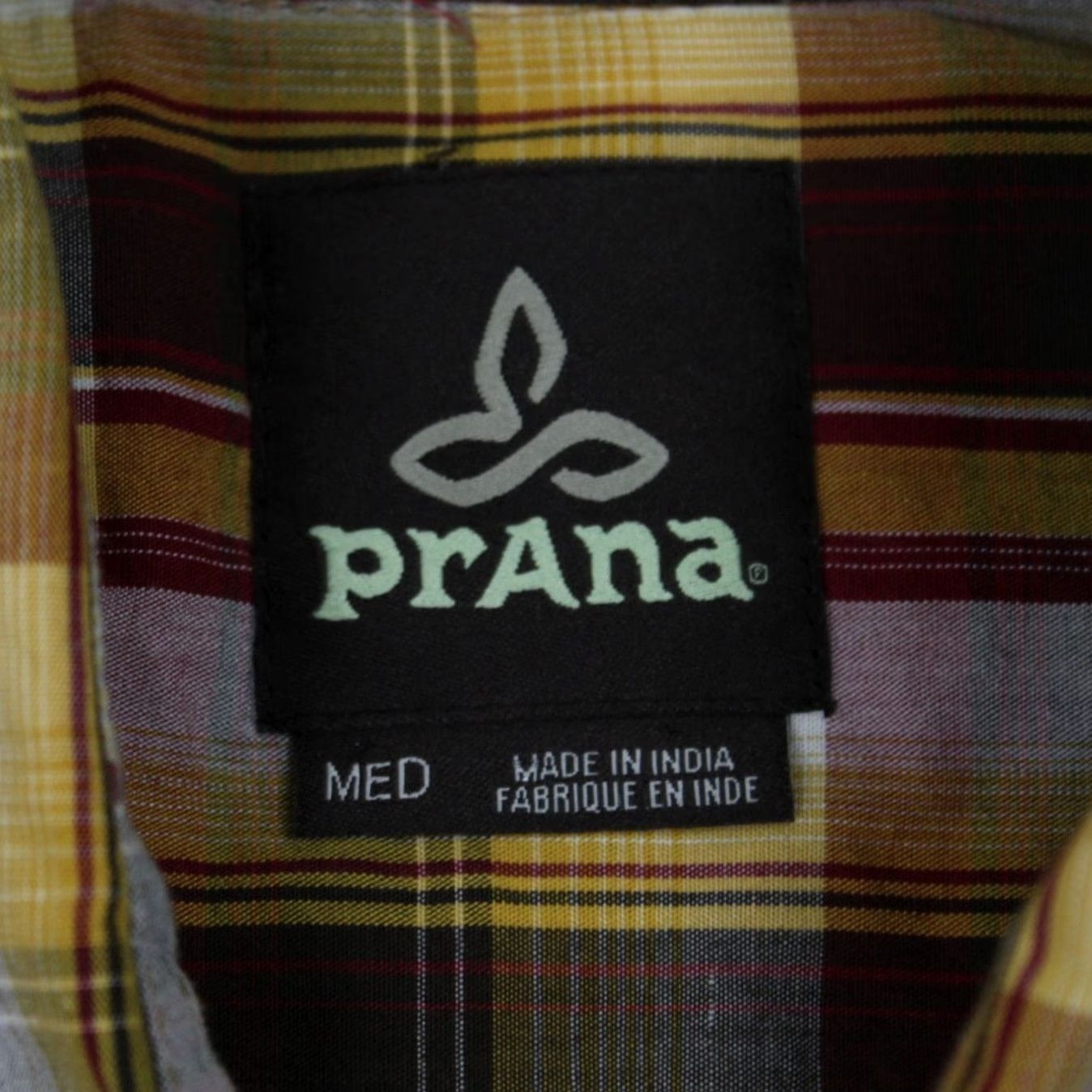 Prana prAna Pearl Snap Shirt Mens M Brown/Yellow/Red/Black S/S Organic Cotton Shirt Size US M / EU 48-50 / 2 - 6 Thumbnail