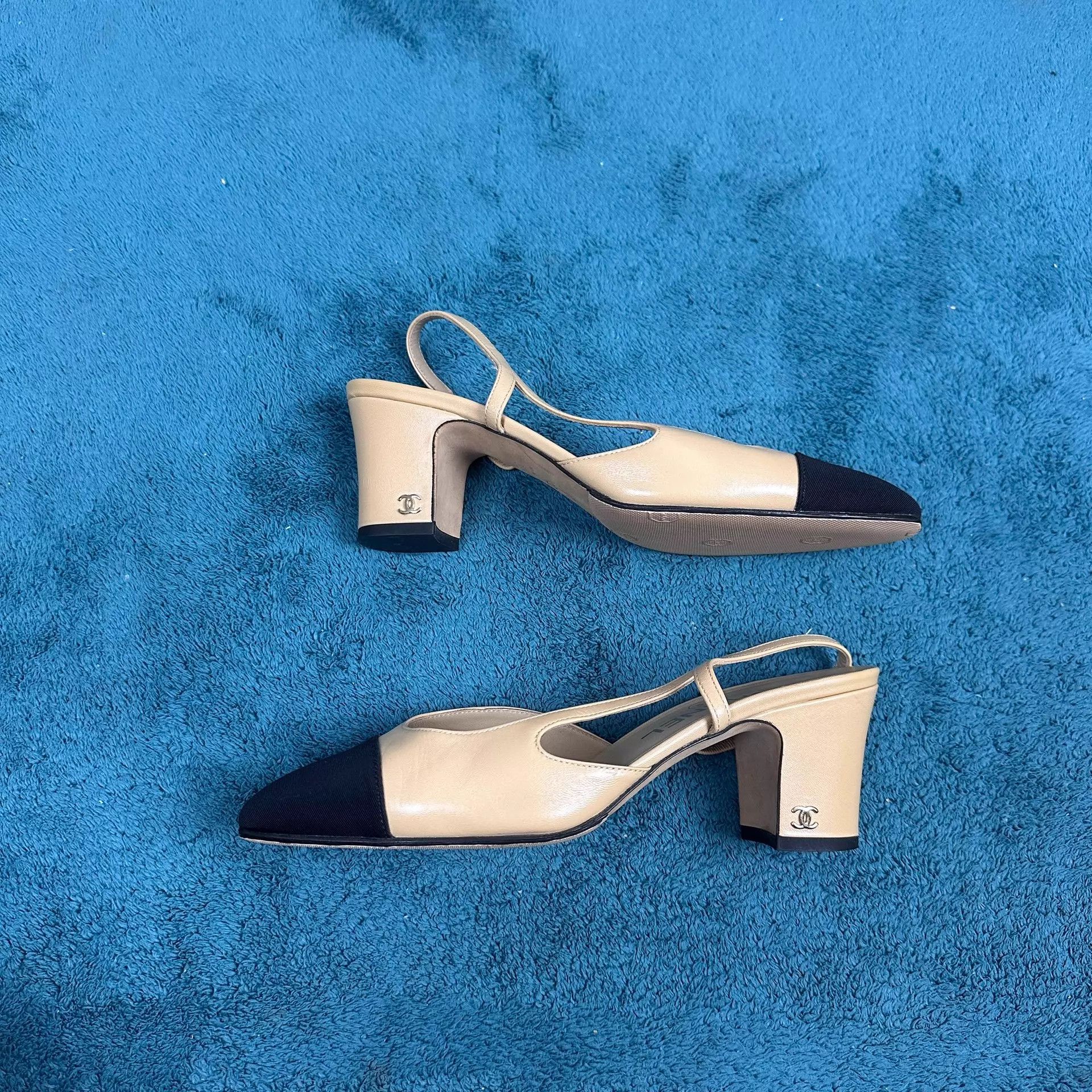 Chanel Chanel Beige Back-Tie Chunky Heel Pumps 36.5 New Size US 6 / IT 36 - 2 Thumbnail
