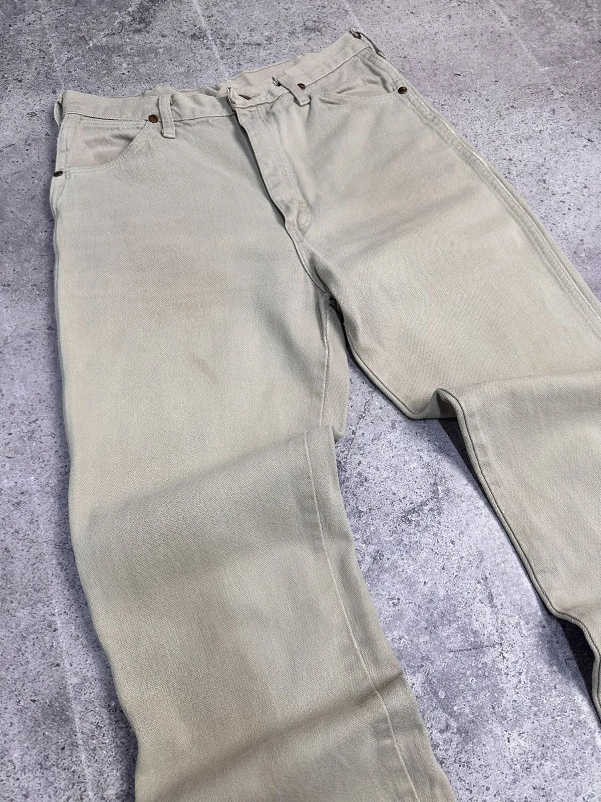 Guidi Wrangler Vintage USA 80s Beige Denim Pants Straight Fit 32 Size US 32 / EU 48 - 3 Thumbnail