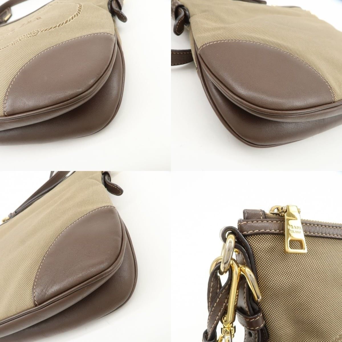 Prada Prada Logo Jacquard Leather Shoulder Bag Tan Size ONE SIZE - 5 Thumbnail