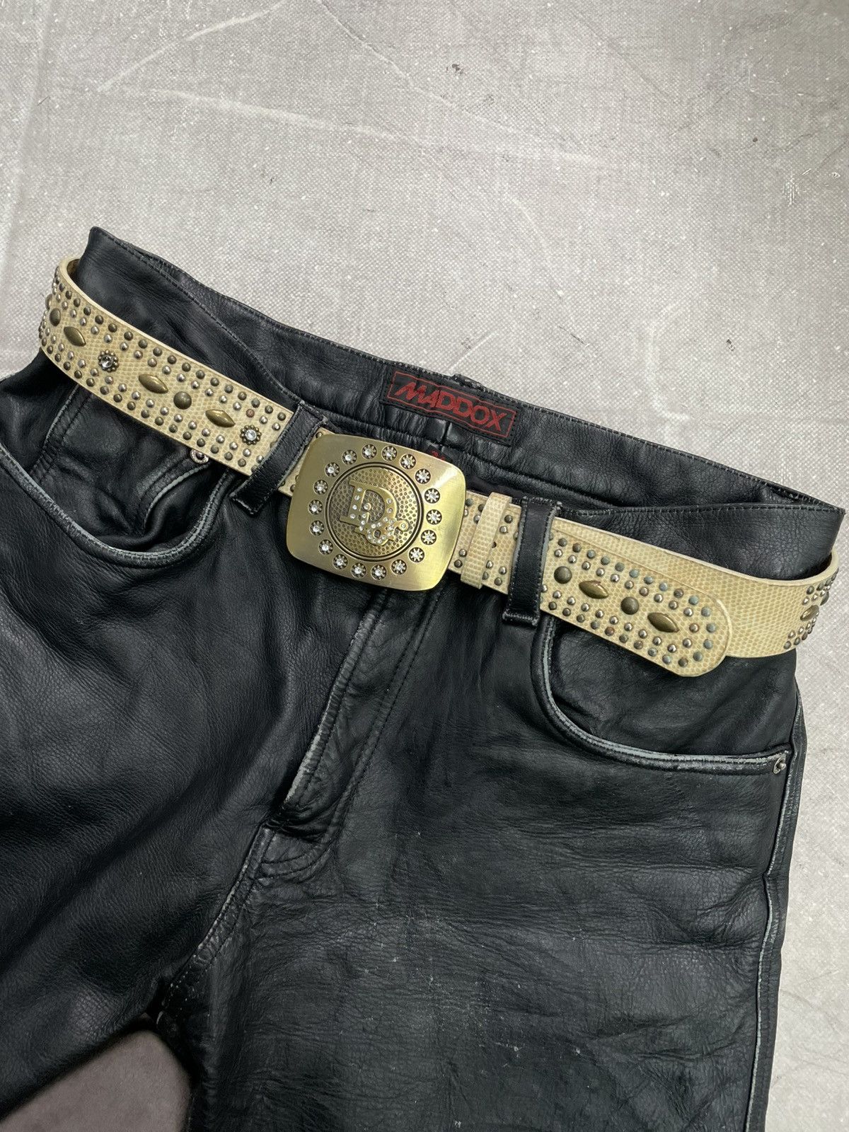 Japanese Brand Rare leather Dior style studded rhinestones punk belt y2k Size ONE SIZE - 1 Thumbnail