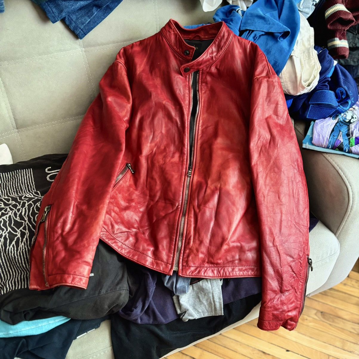 Vintage Vintage 1973 Italy Moto Real Red Leather Jacket Lampo Zip Size US M / EU 48-50 / 2 - 1 Thumbnail