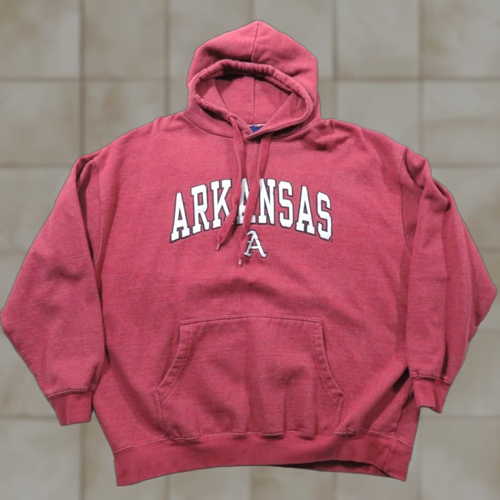NCAA VTG Arkansas Razorback OVB Hoodie Mens XL Red Cotton Pullover Hooded Sports Basketball Football Crew Neck Drawstring Winter Spring Fall Size US XL / EU 56 / 4 - 1 Thumbnail
