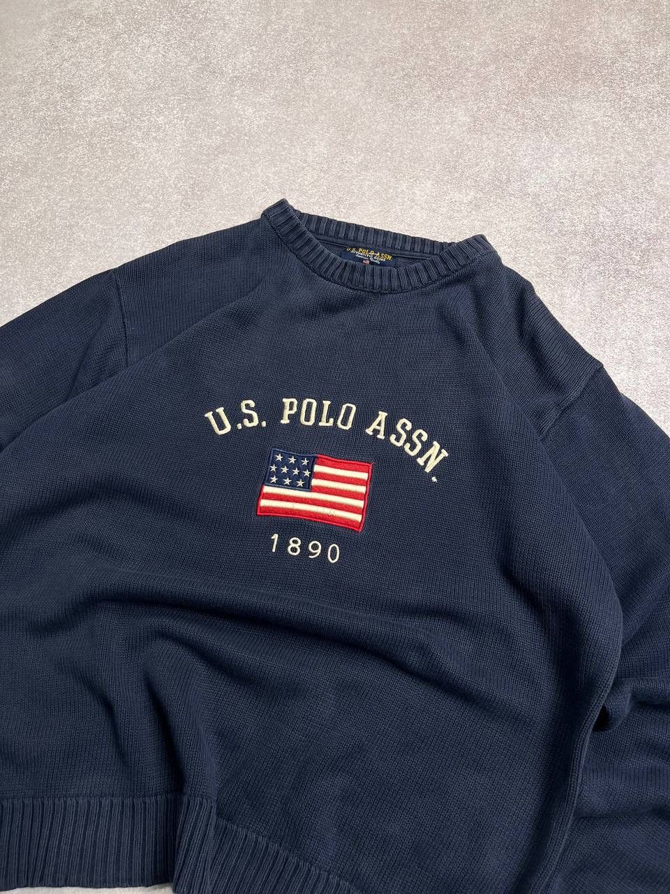 Polo Ralph Lauren × Vintage Vintage Polo Ralph Lauren Flag Heavy Knit Sweater Rare Size US XL / EU 56 / 4 - 2 Thumbnail