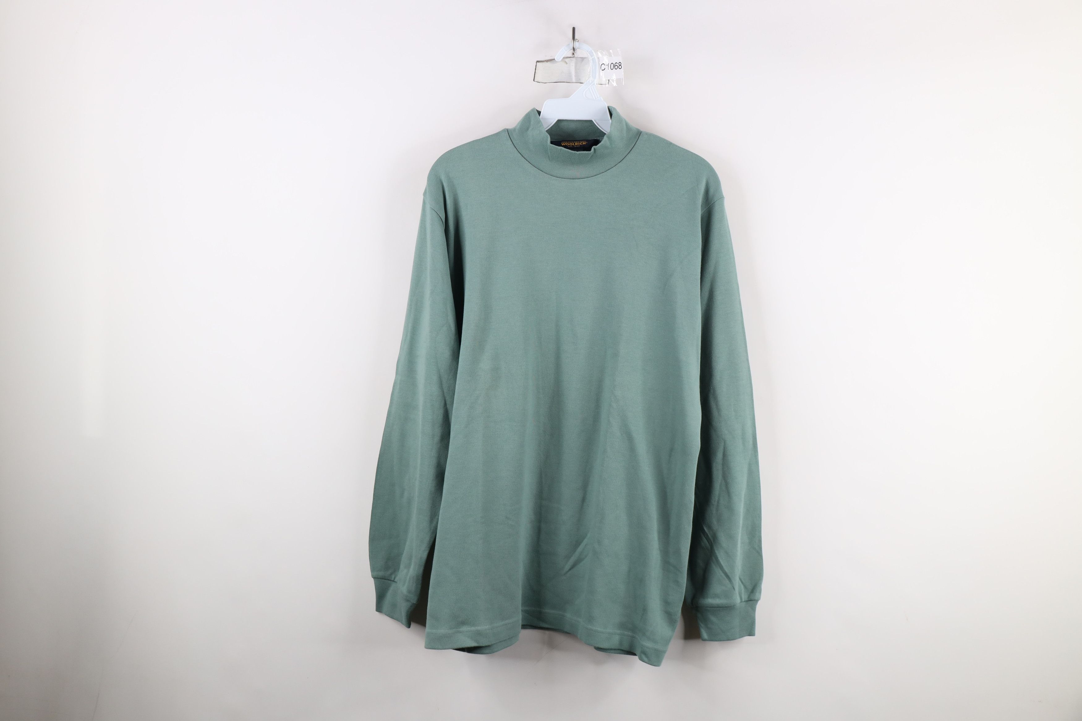Vintage × Woolrich Woolen Mills Vintage 90s Woolrich Blank Mock Neck T-Shirt Green Cotton Size M / US 6-8 / IT 42-44 - 1 Thumbnail
