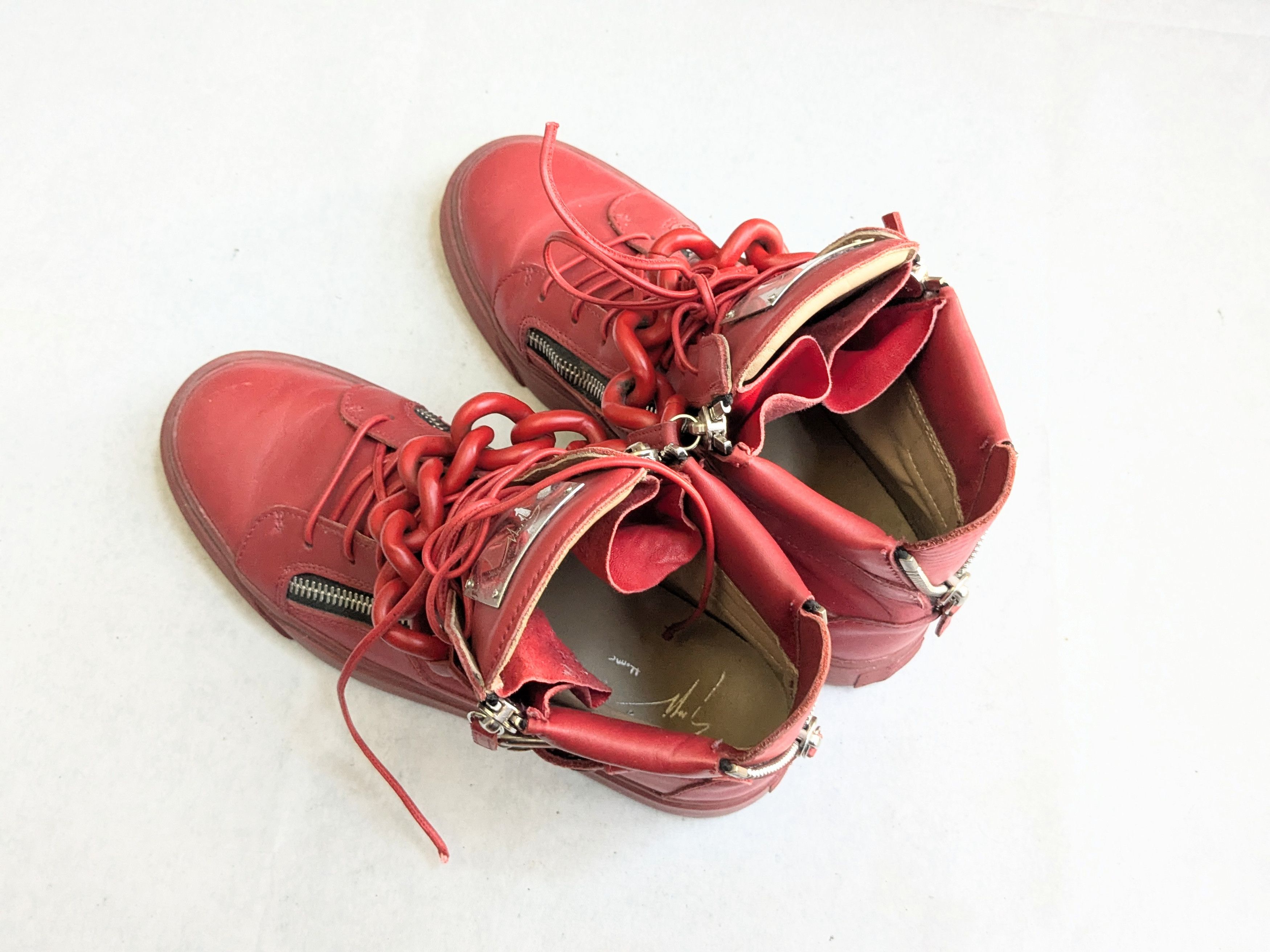 Giuseppe Zanotti Giuseppe Zanotti Chain Sneakers Red 10 43 High Tops Leather Size US 10 / EU 43 - 12 Thumbnail