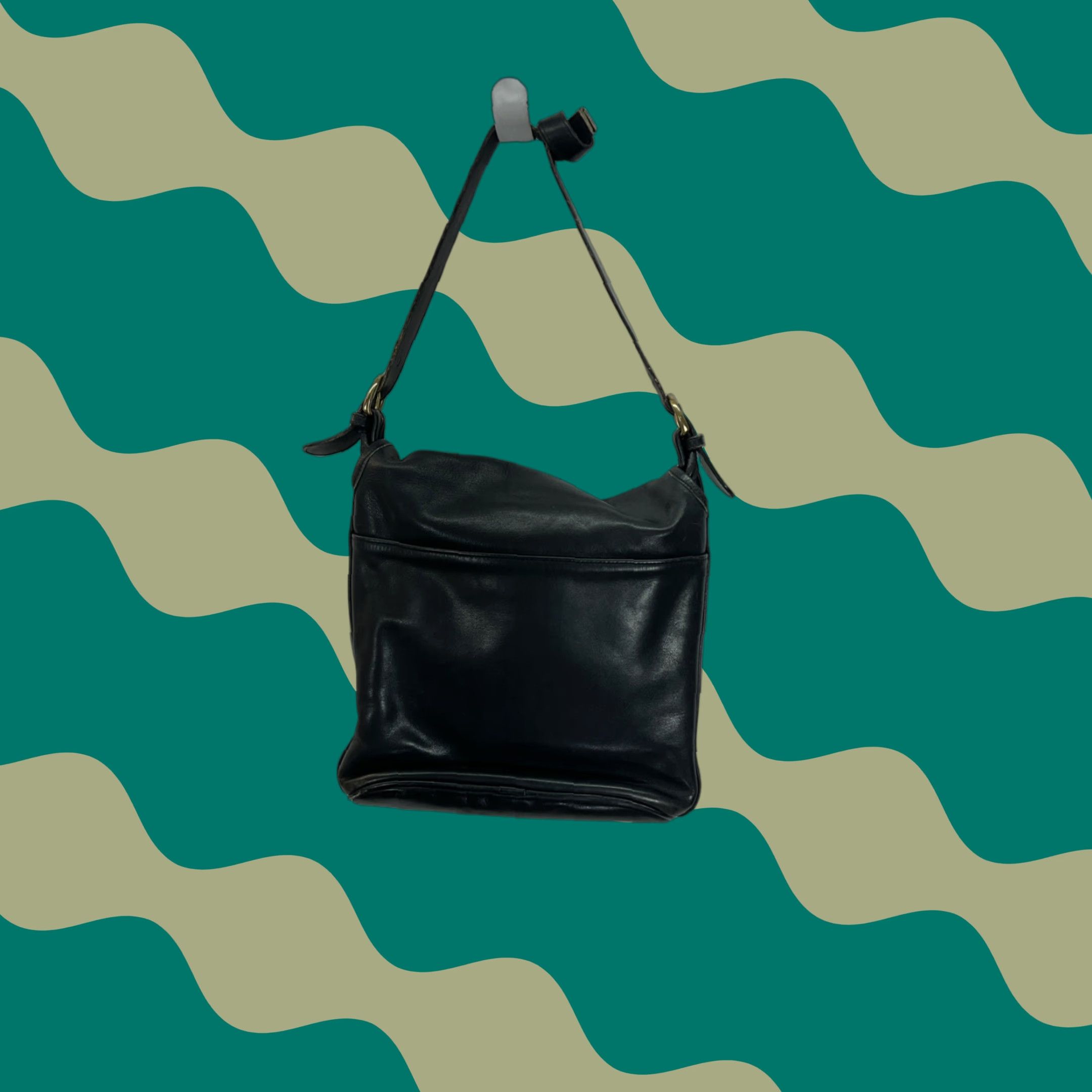 Vintage Coach Whitney Black Leather Shoulder Bag Purse K4C4115 Leather Lining Women Medium Black 1994