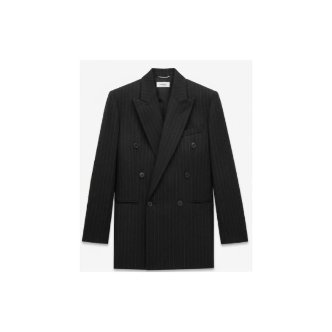 Saint Laurent Paris o1s1wg110126 803956 Jacket in Striped Wool Gabardine Black Size US M / EU 48-50 / 2 - 1 Preview