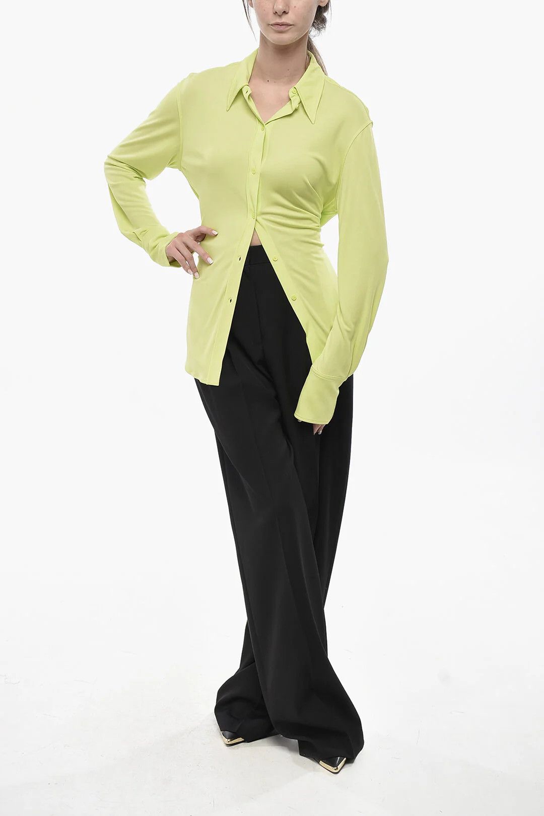 Alexander McQueen og1mm0426 Viscose Blouse in Lime Green Size M / US 6-8 / IT 42-44 - 4 Thumbnail